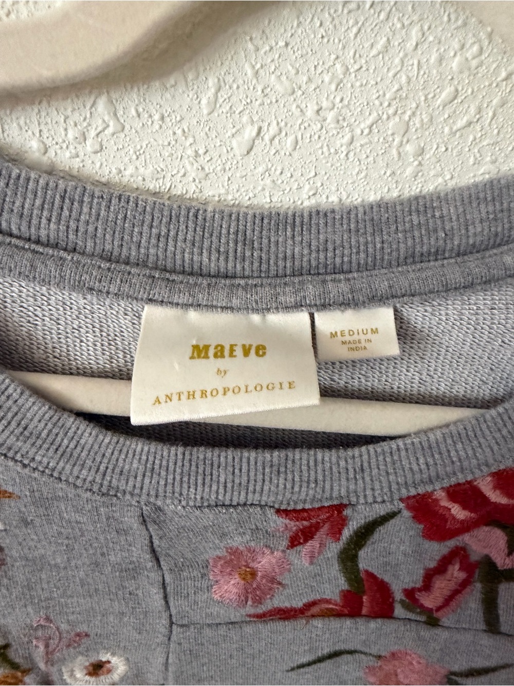 MAEVE Anthropologie Marcie Embroidered Floral Crewneck Sweater - Light Gray M - Picture 4 of 4